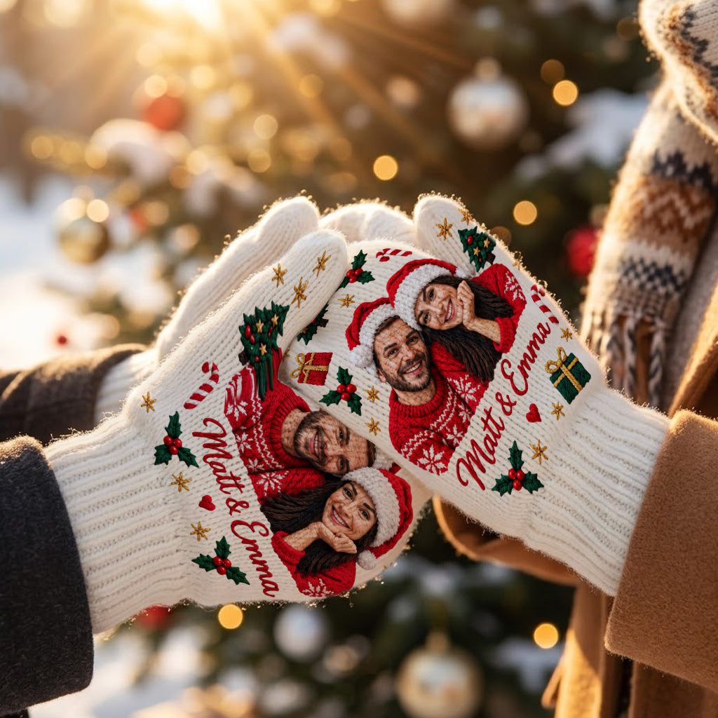 Meaningful Couple Matching Knitted Mittens - Personalized Couple Knitted Mittens