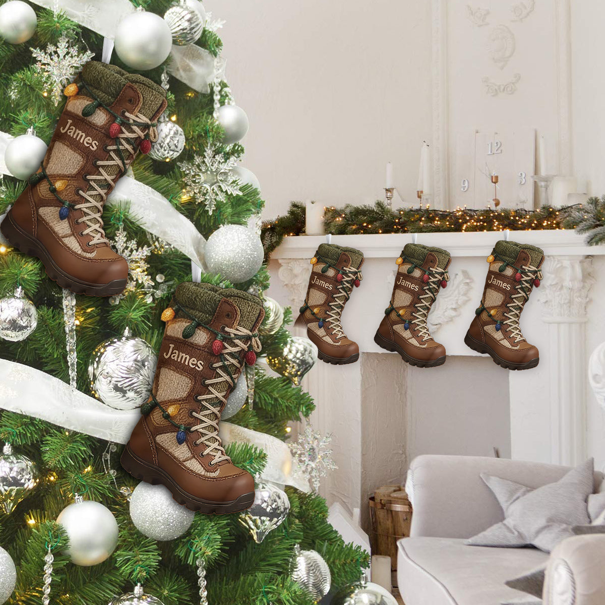 Hiking Shoes - Personalized Hiking Shaped Christmas Stocking