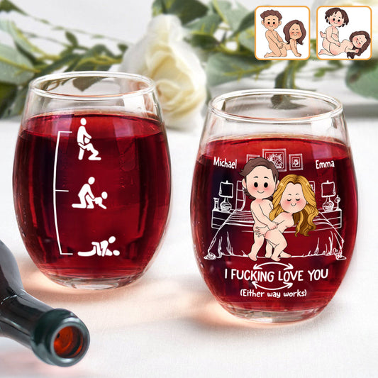 Naughty Couple - Personalized Couple All Over Wine Glass