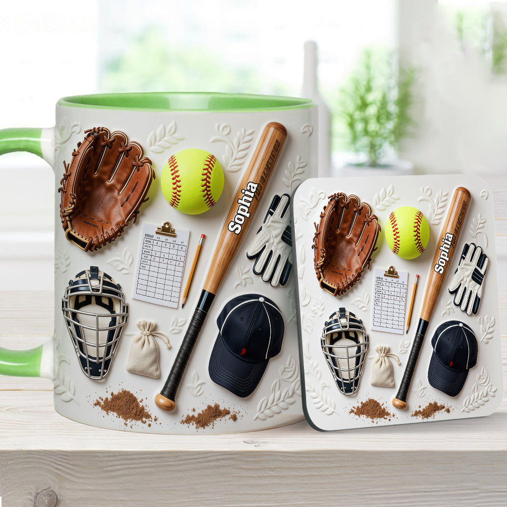 J'adore le softball - Mug et sous-verre personnalisés sur le thème du softball