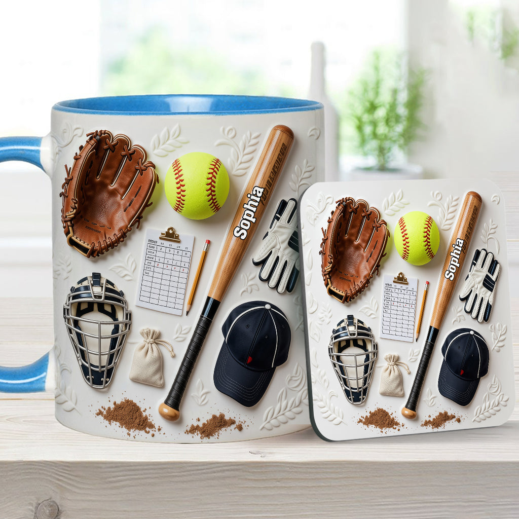 J'adore le softball - Mug et sous-verre personnalisés sur le thème du softball
