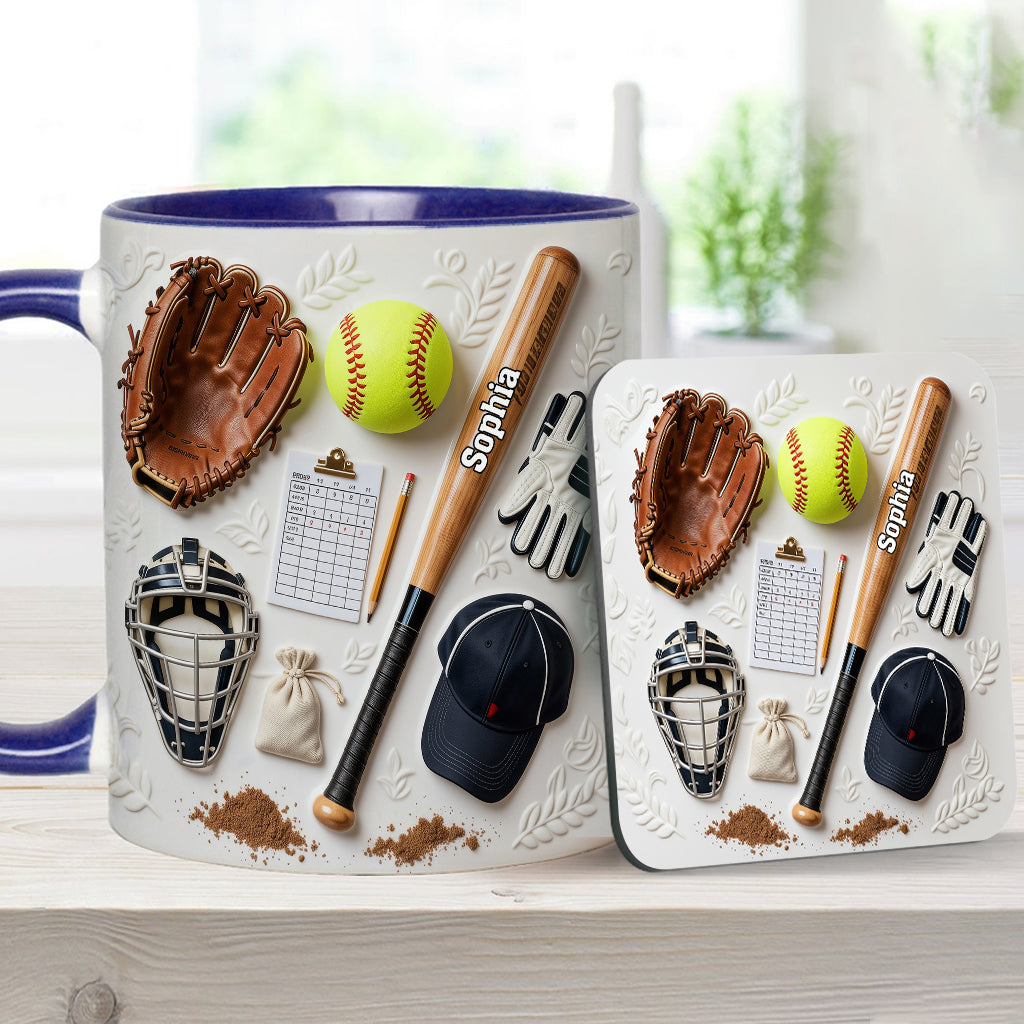 J'adore le softball - Mug et sous-verre personnalisés sur le thème du softball
