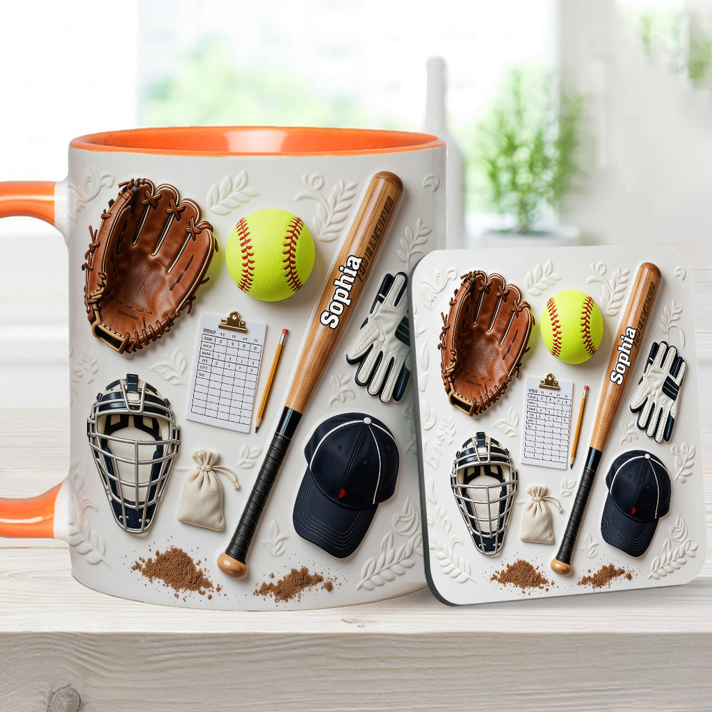J'adore le softball - Mug et sous-verre personnalisés sur le thème du softball