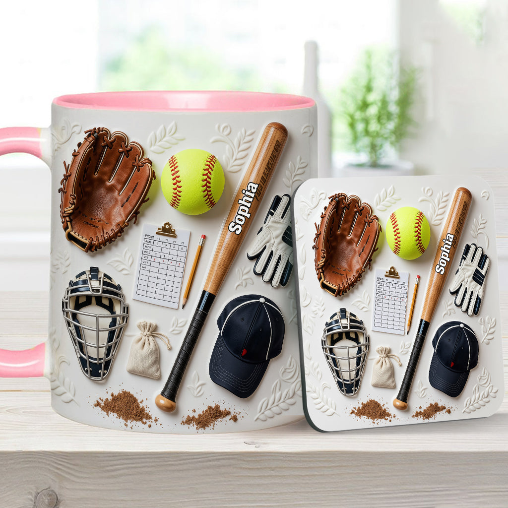 J'adore le softball - Mug et sous-verre personnalisés sur le thème du softball