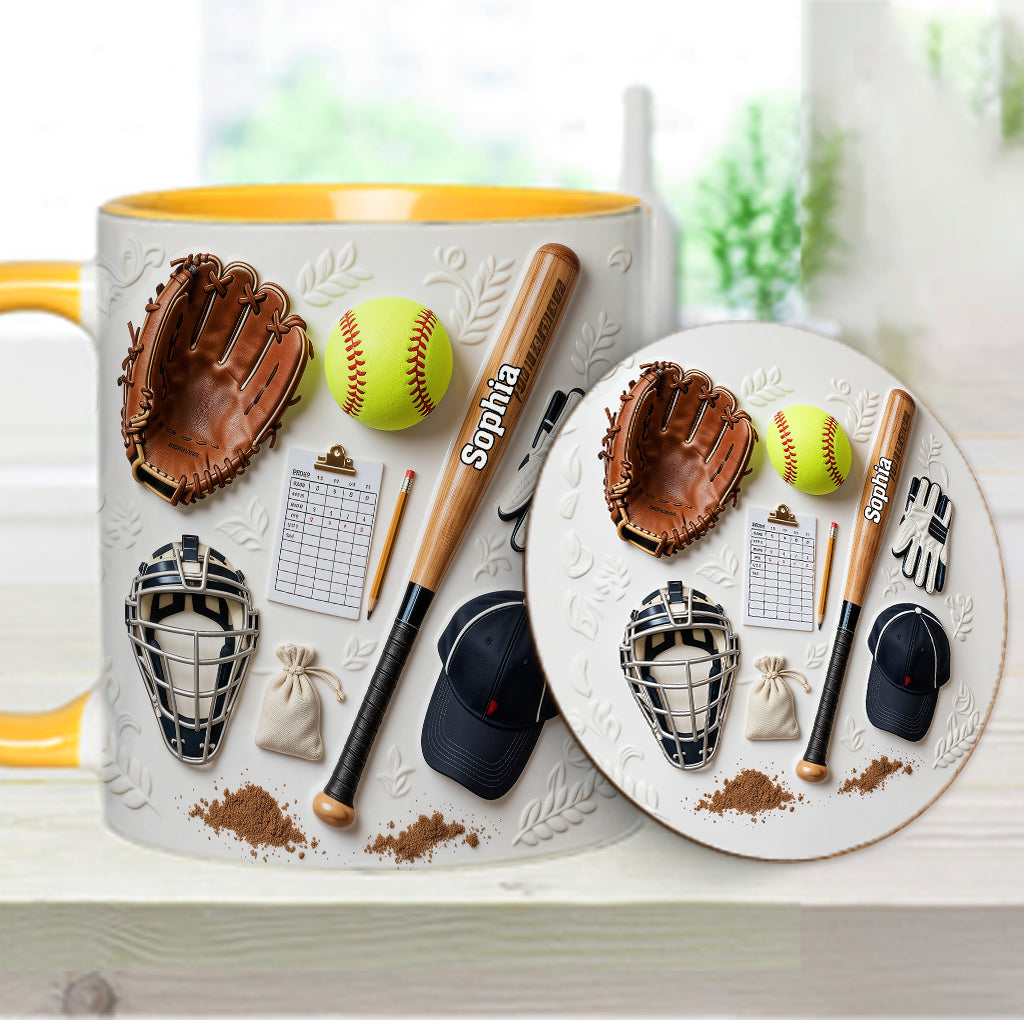 J'adore le softball - Mug et sous-verre personnalisés sur le thème du softball
