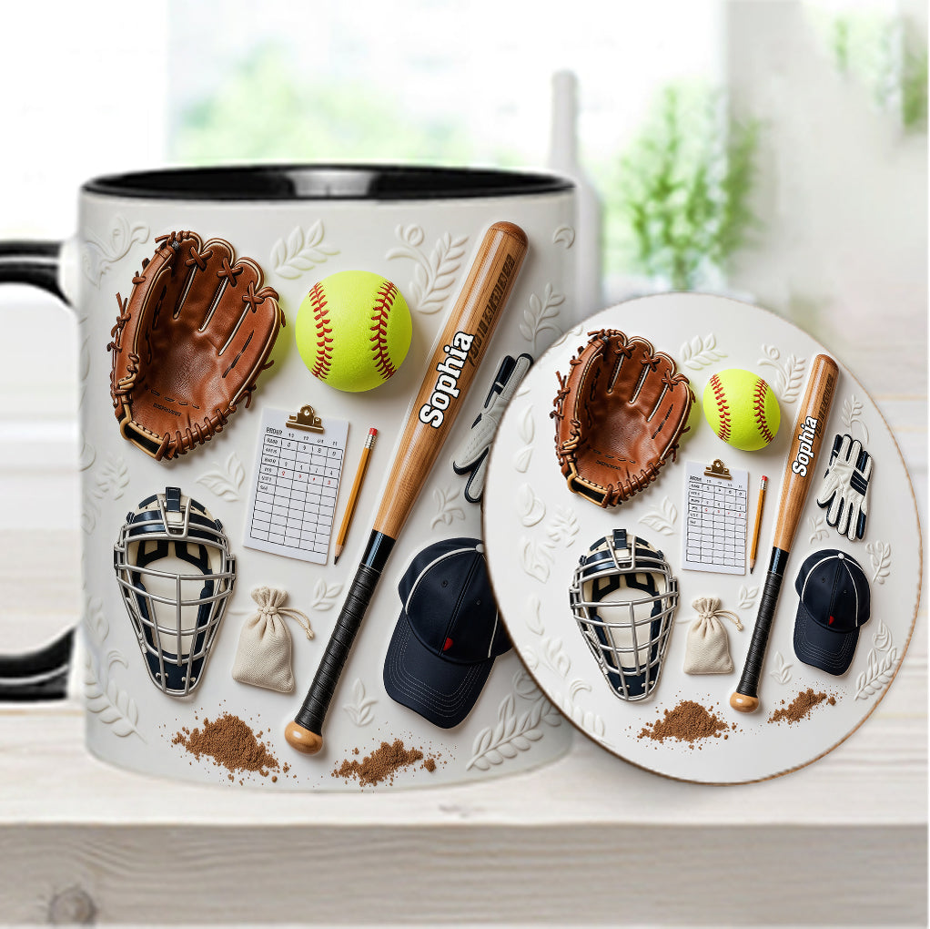 J'adore le softball - Mug et sous-verre personnalisés sur le thème du softball