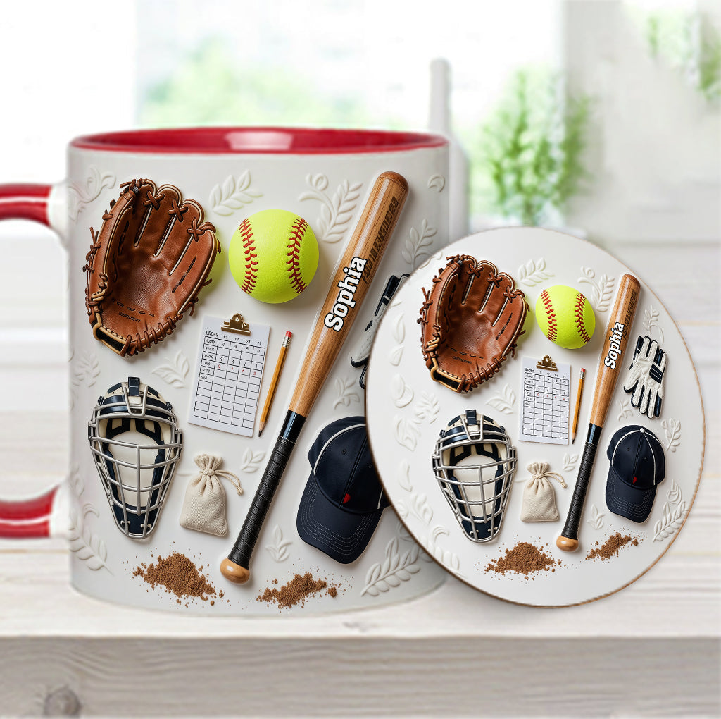 J'adore le softball - Mug et sous-verre personnalisés sur le thème du softball