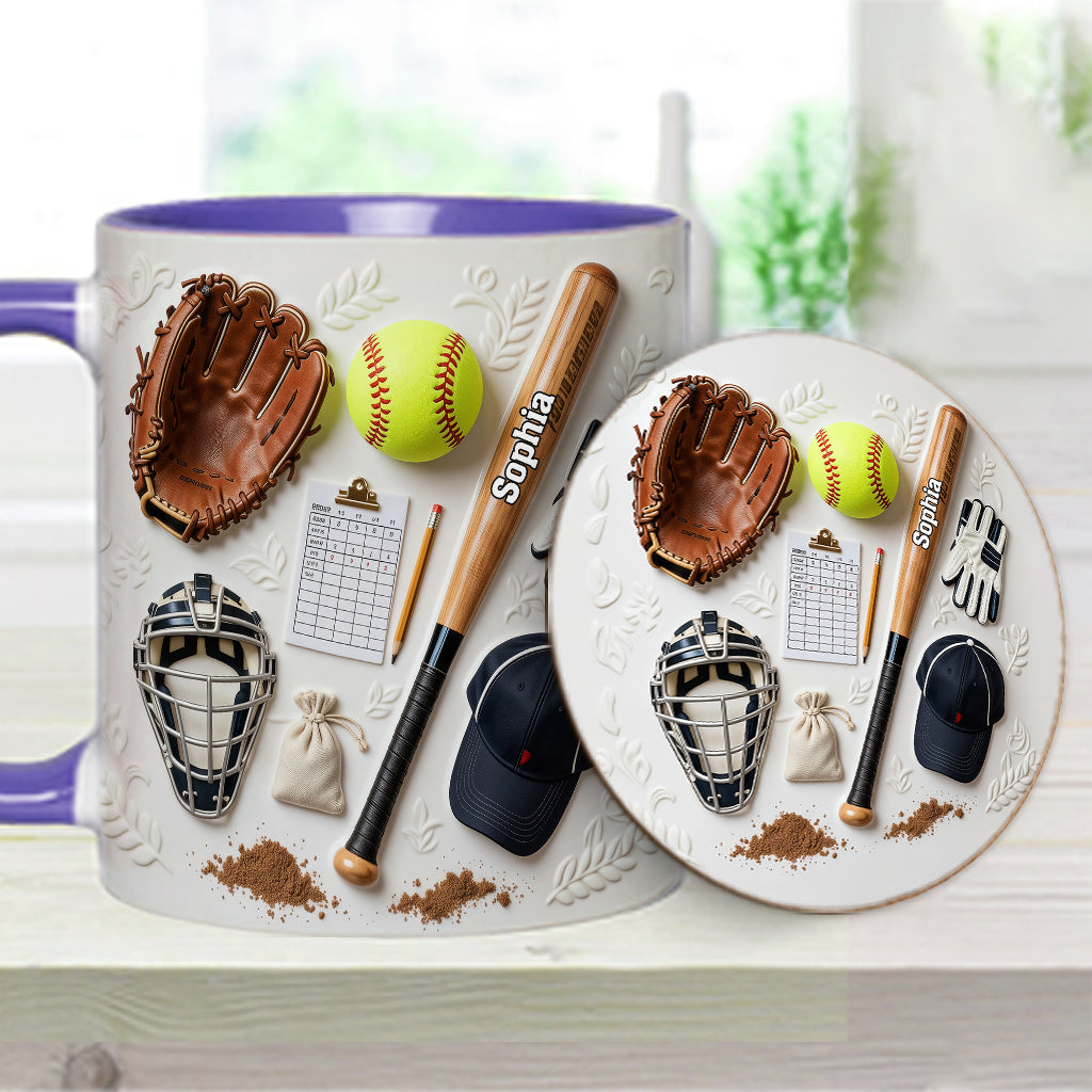 J'adore le softball - Mug et sous-verre personnalisés sur le thème du softball