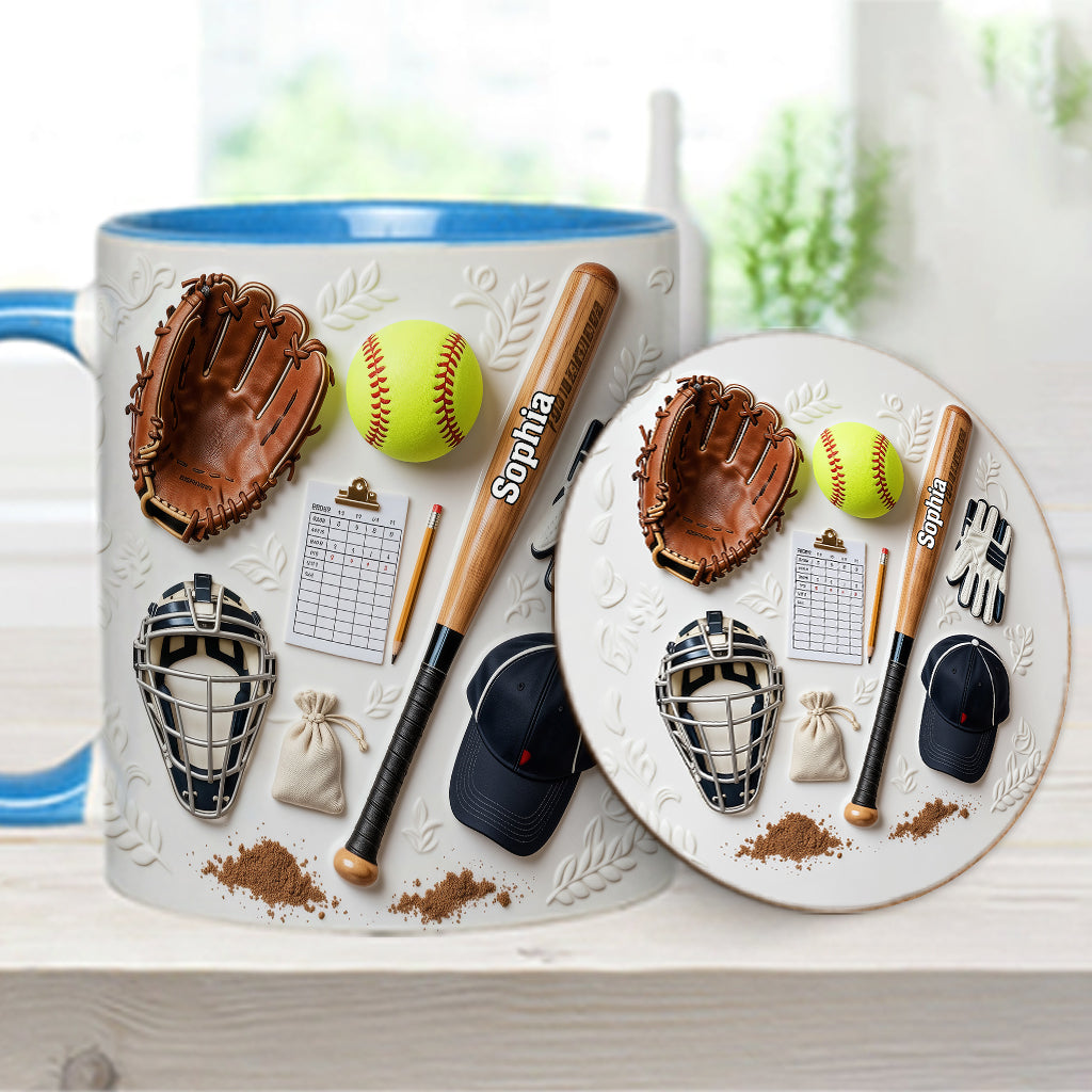 J'adore le softball - Mug et sous-verre personnalisés sur le thème du softball