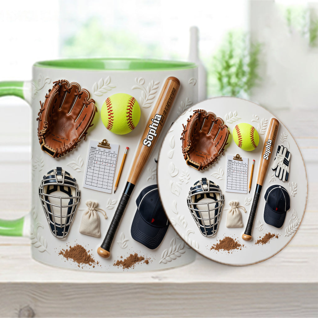 J'adore le softball - Mug et sous-verre personnalisés sur le thème du softball