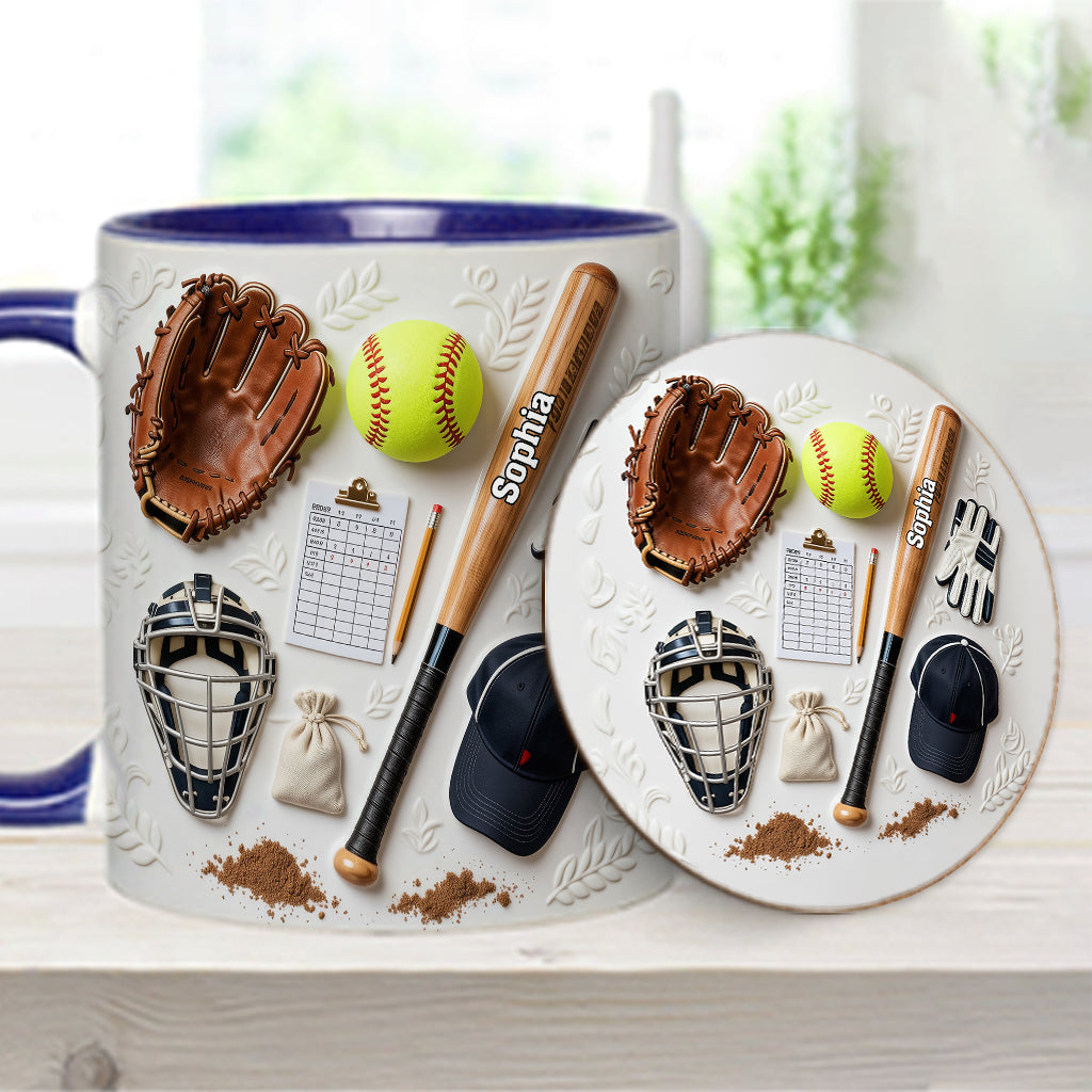 J'adore le softball - Mug et sous-verre personnalisés sur le thème du softball
