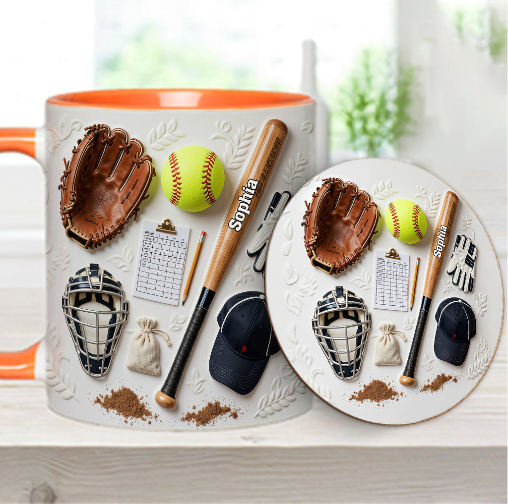 J'adore le softball - Mug et sous-verre personnalisés sur le thème du softball
