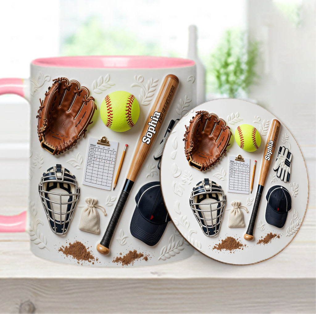 J'adore le softball - Mug et sous-verre personnalisés sur le thème du softball