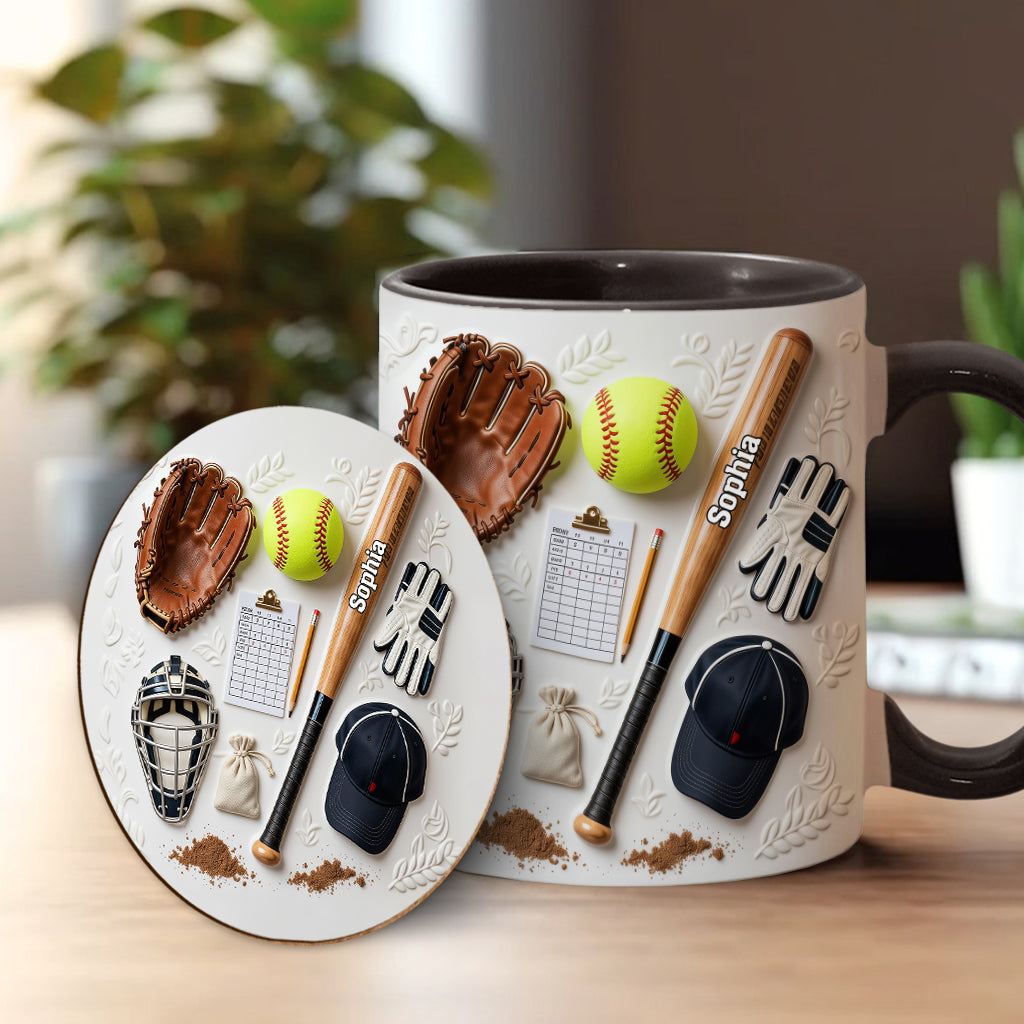 J'adore le softball - Mug et sous-verre personnalisés sur le thème du softball