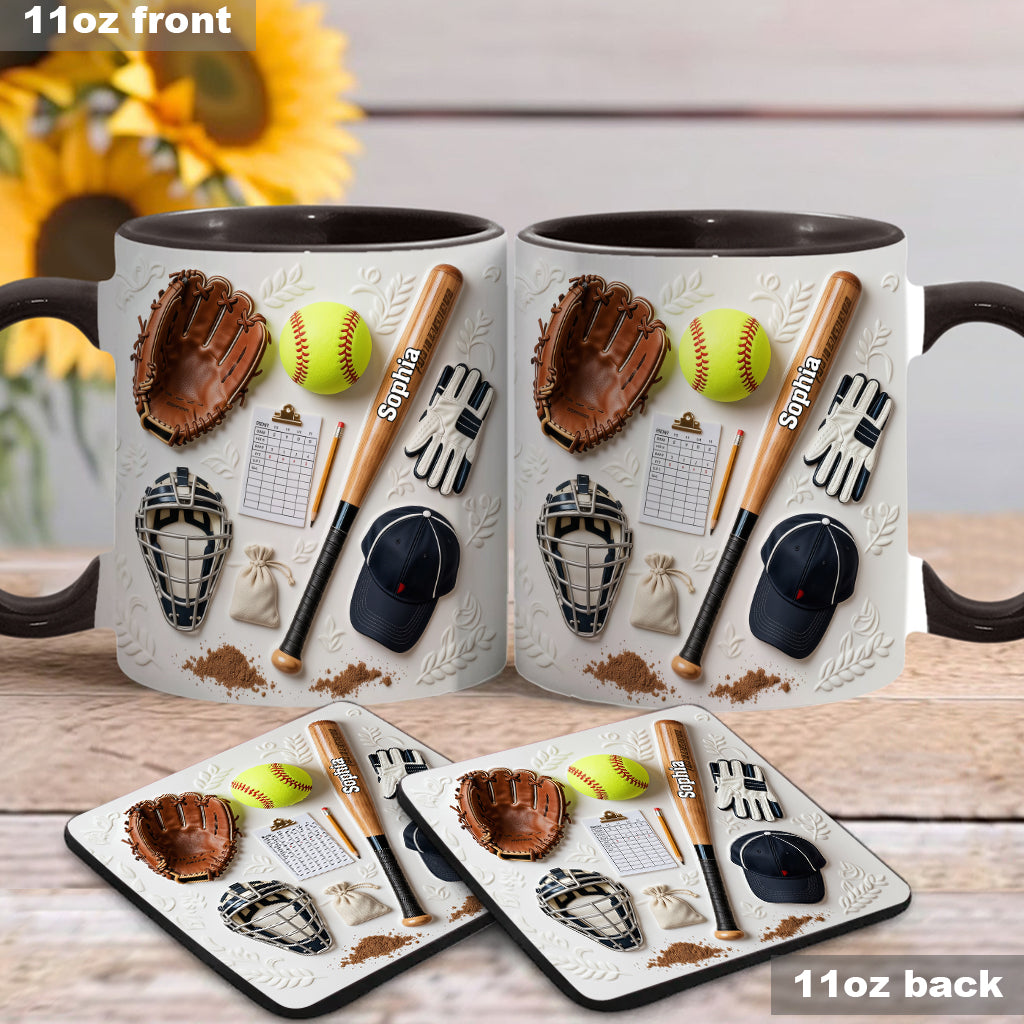 J'adore le softball - Mug et sous-verre personnalisés sur le thème du softball