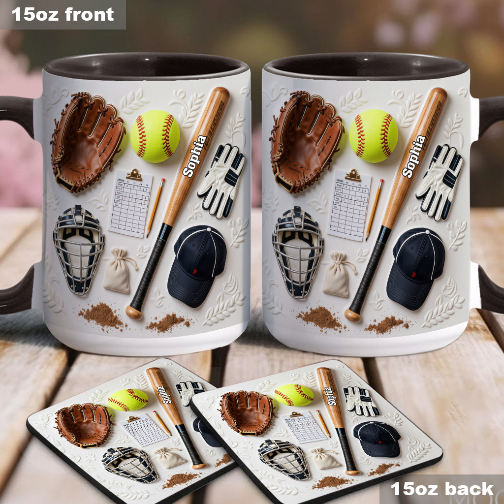 J'adore le softball - Mug et sous-verre personnalisés sur le thème du softball