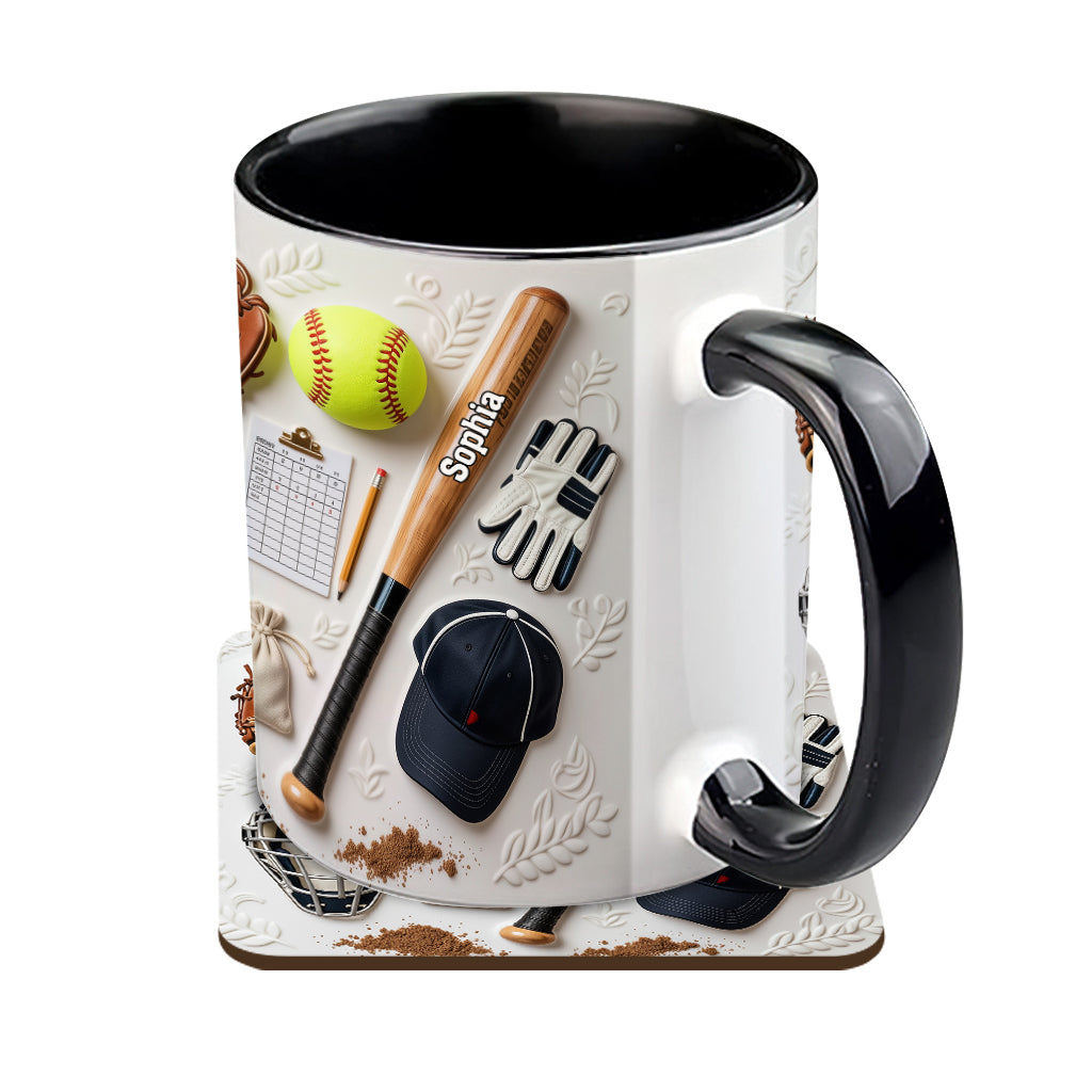 J'adore le softball - Mug et sous-verre personnalisés sur le thème du softball