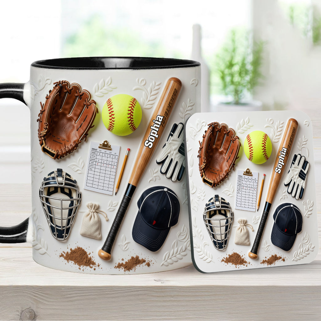 J'adore le softball - Mug et sous-verre personnalisés sur le thème du softball