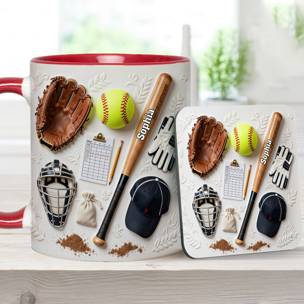 J'adore le softball - Mug et sous-verre personnalisés sur le thème du softball