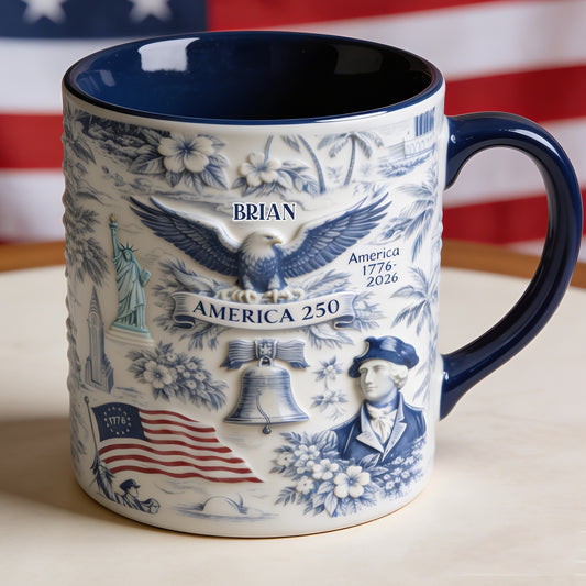 250 Ans d'Amérique 1776–2026 Vintage Patriotique - Tasse & Sous-verre Personnalisés pour le Jour de l'Indépendance/ 4 Juillet