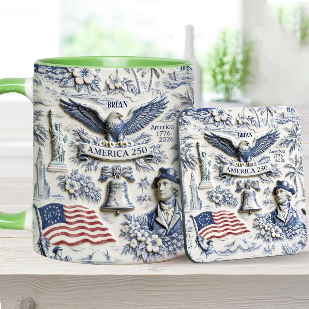 250 Jahre Amerika 1776–2026 Vintage Patriotisch - Personalisierte Unabhängigkeitstag/ 4. Juli Akzentbecher & Untersetzer