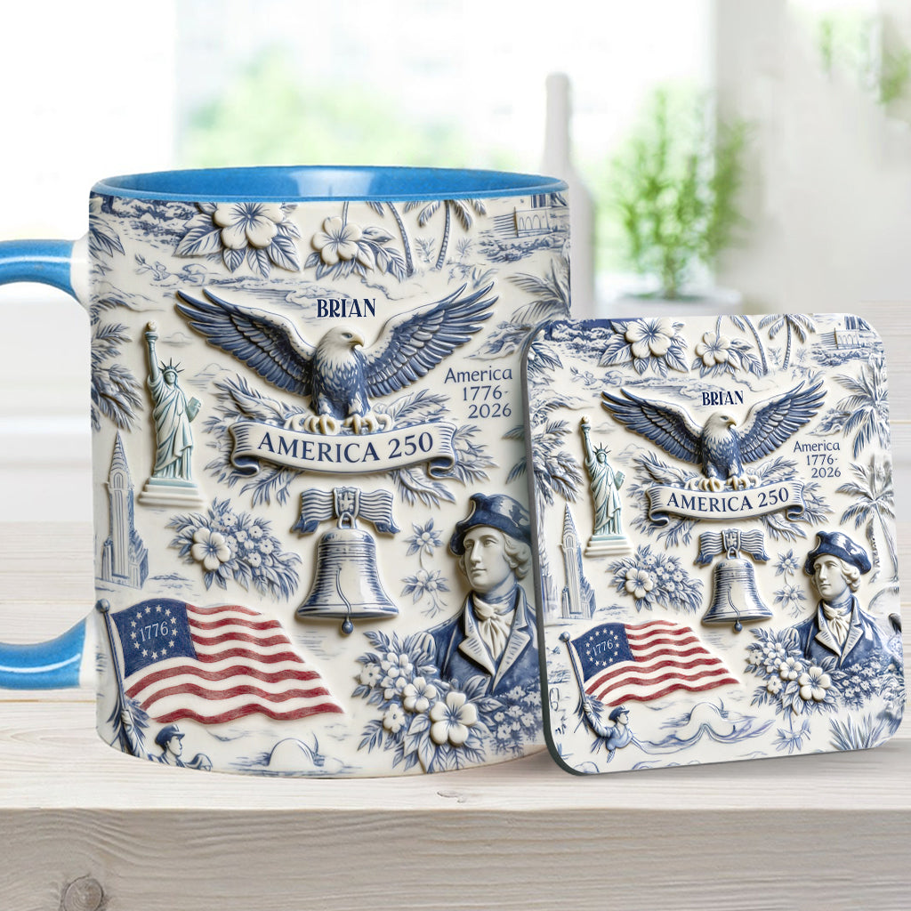 250 Jahre Amerika 1776–2026 Vintage Patriotisch - Personalisierte Unabhängigkeitstag/ 4. Juli Akzentbecher & Untersetzer