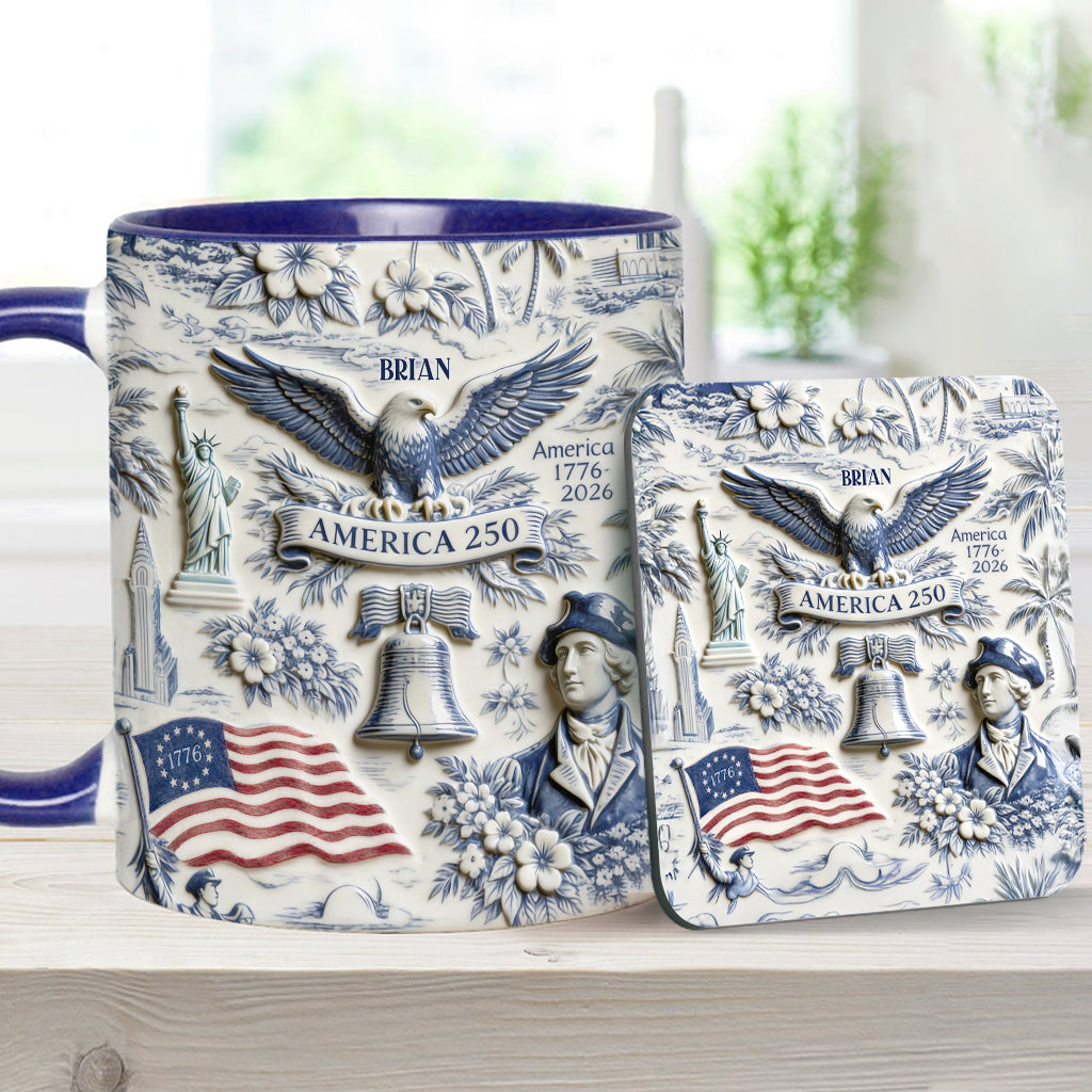 250 Jahre Amerika 1776–2026 Vintage Patriotisch - Personalisierte Unabhängigkeitstag/ 4. Juli Akzentbecher & Untersetzer