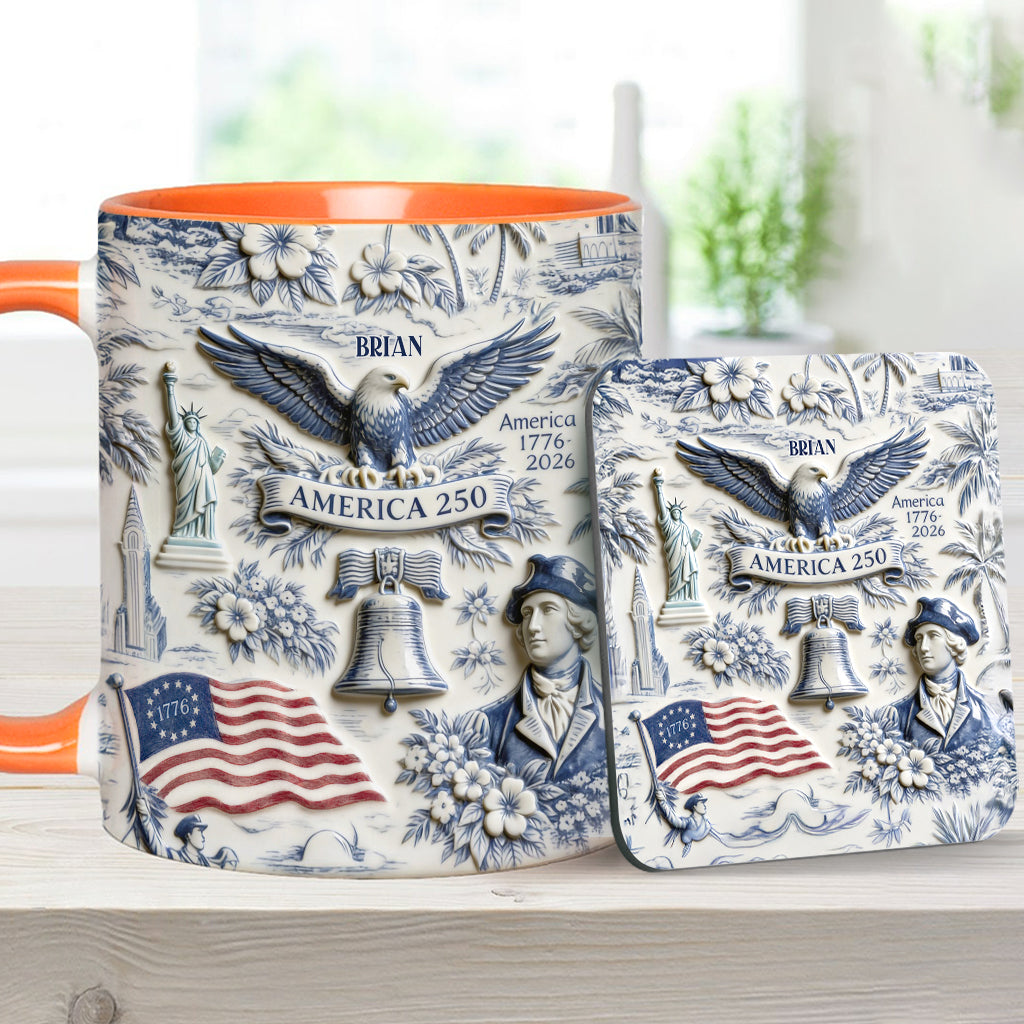 250 Jahre Amerika 1776–2026 Vintage Patriotisch - Personalisierte Unabhängigkeitstag/ 4. Juli Akzentbecher & Untersetzer