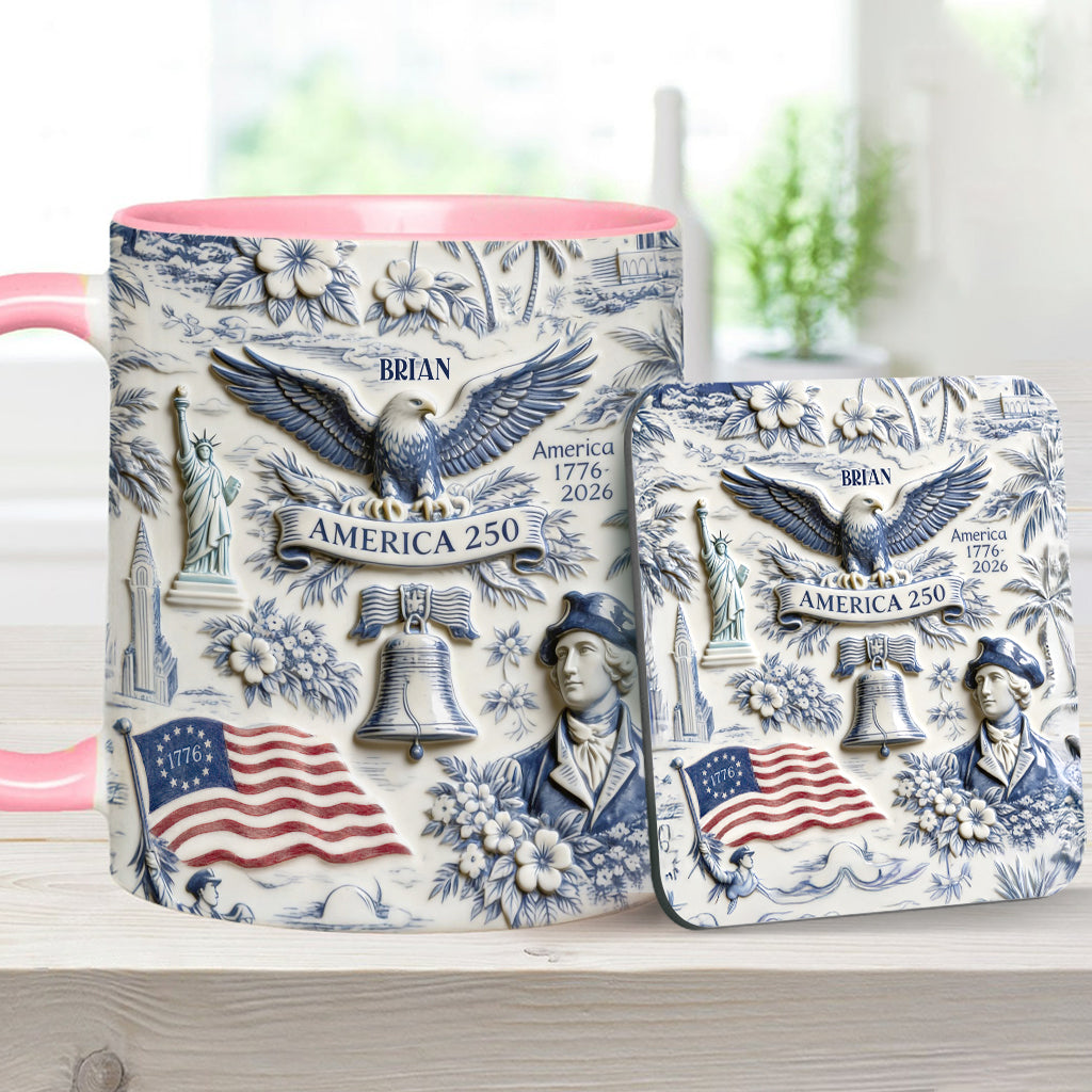 250 Jahre Amerika 1776–2026 Vintage Patriotisch - Personalisierte Unabhängigkeitstag/ 4. Juli Akzentbecher & Untersetzer