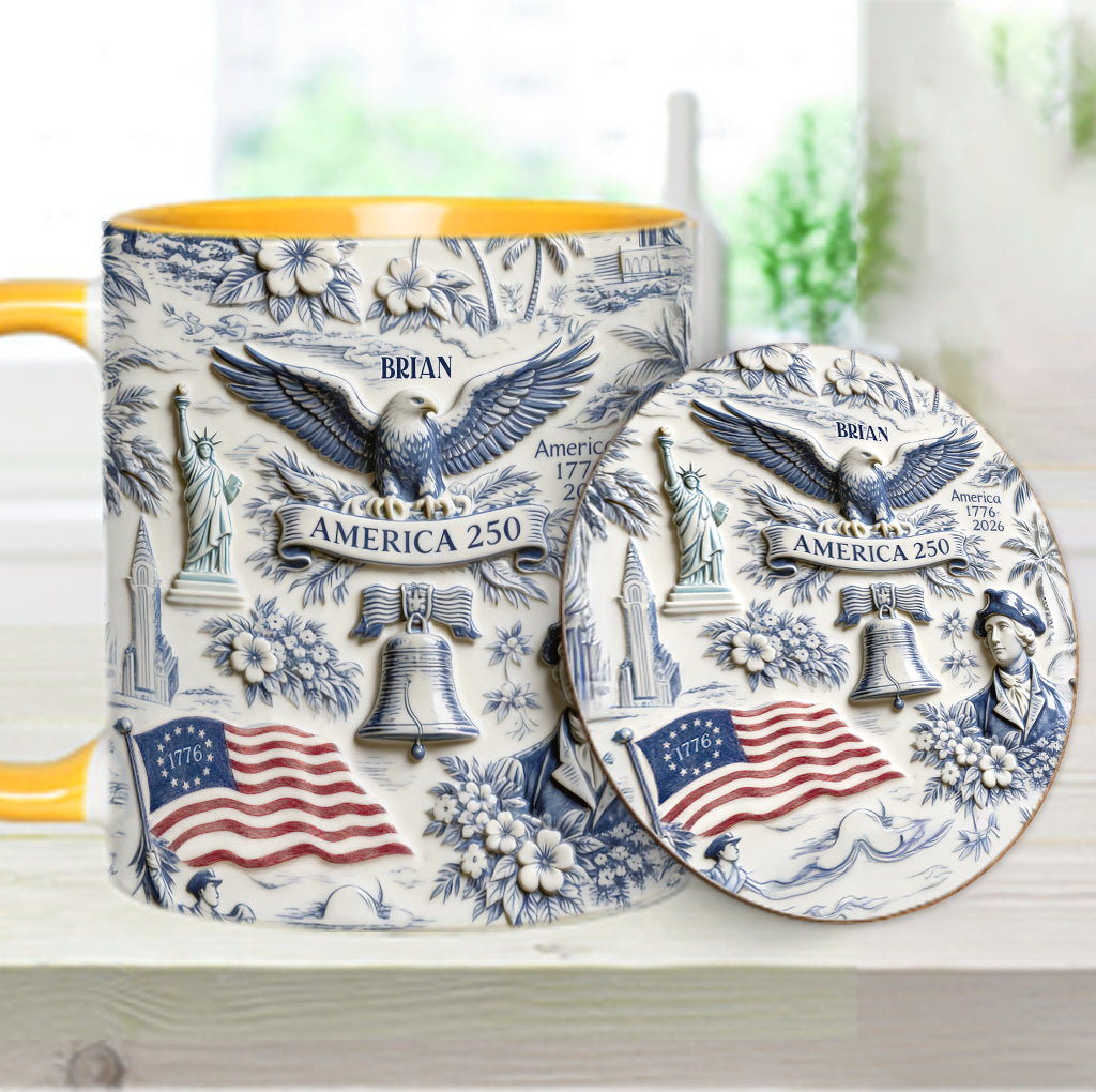 250 Jahre Amerika 1776–2026 Vintage Patriotisch - Personalisierte Unabhängigkeitstag/ 4. Juli Akzentbecher & Untersetzer