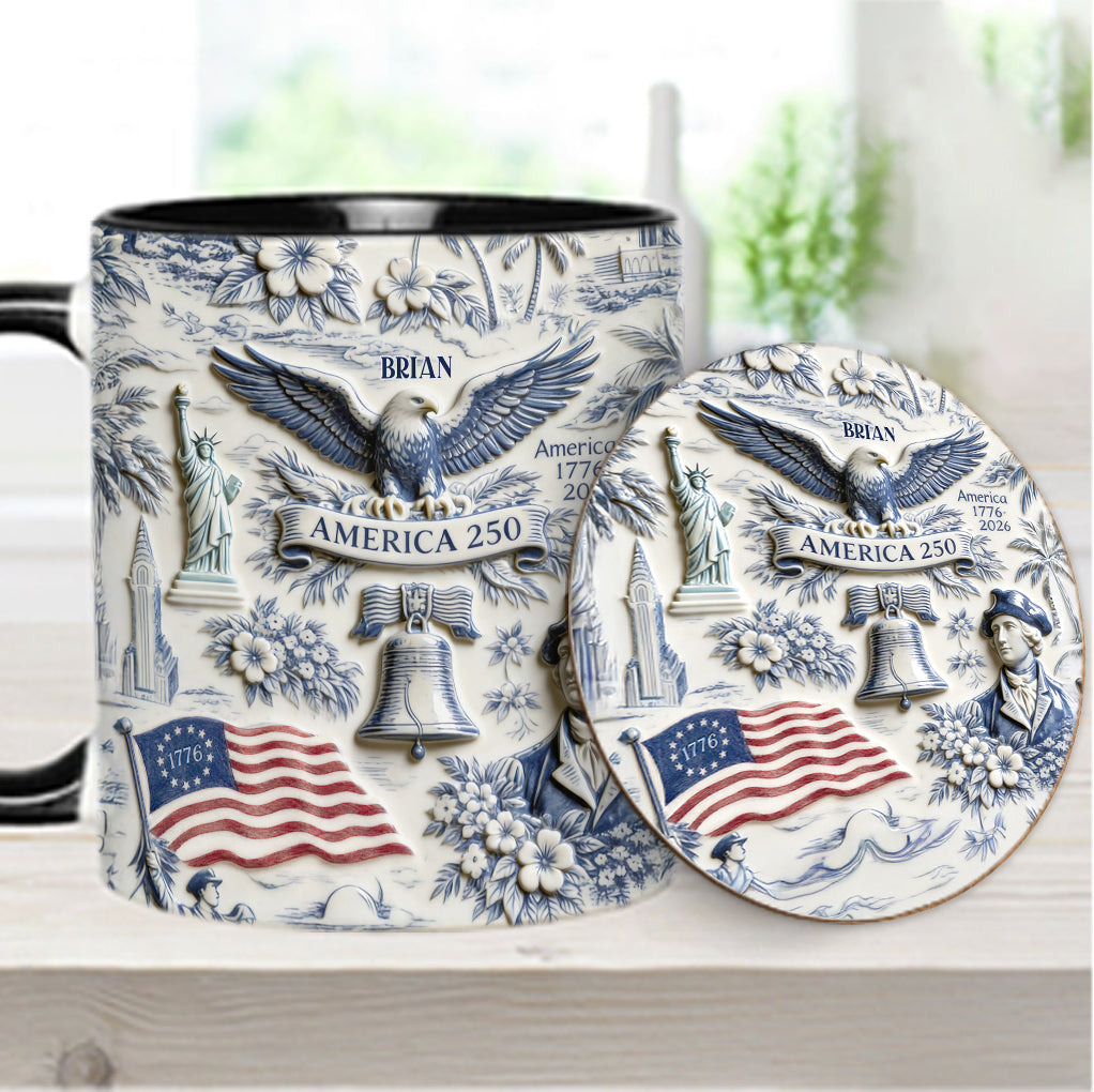 250 Jahre Amerika 1776–2026 Vintage Patriotisch - Personalisierte Unabhängigkeitstag/ 4. Juli Akzentbecher & Untersetzer