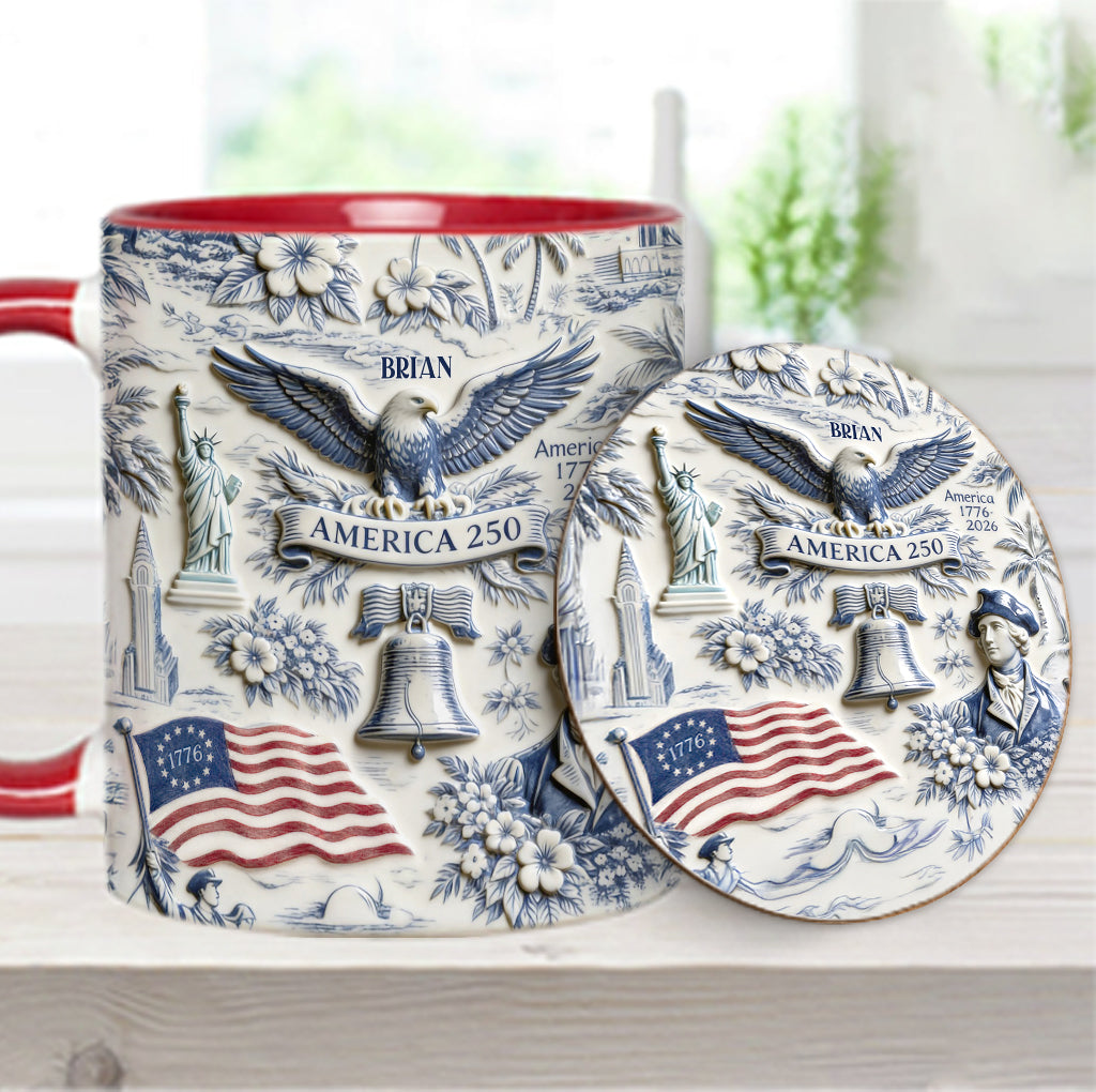 250 Jahre Amerika 1776–2026 Vintage Patriotisch - Personalisierte Unabhängigkeitstag/ 4. Juli Akzentbecher & Untersetzer