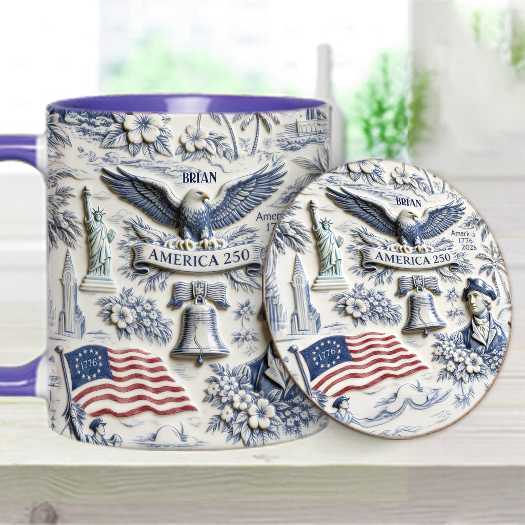250 Jahre Amerika 1776–2026 Vintage Patriotisch - Personalisierte Unabhängigkeitstag/ 4. Juli Akzentbecher & Untersetzer
