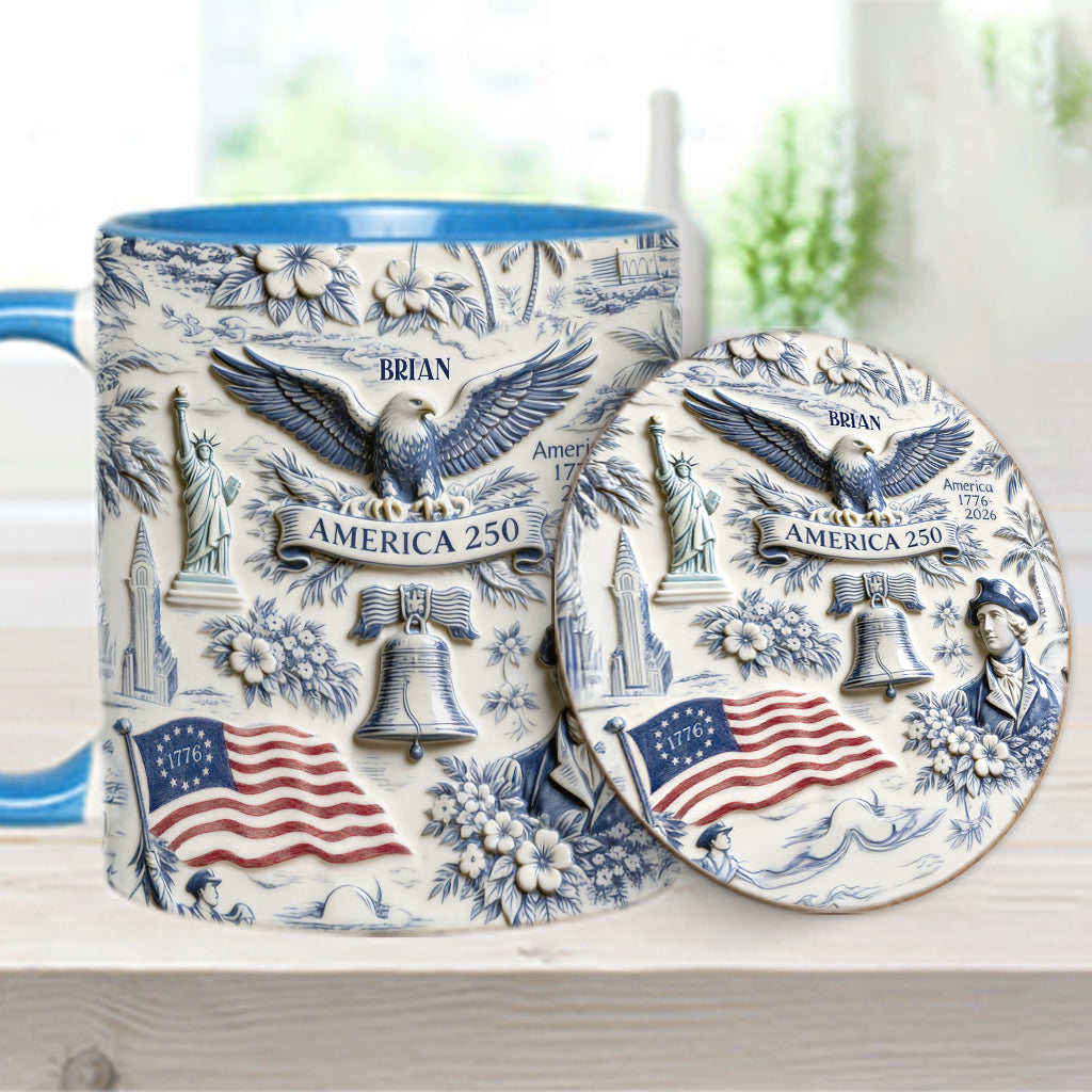 250 Jahre Amerika 1776–2026 Vintage Patriotisch - Personalisierte Unabhängigkeitstag/ 4. Juli Akzentbecher & Untersetzer