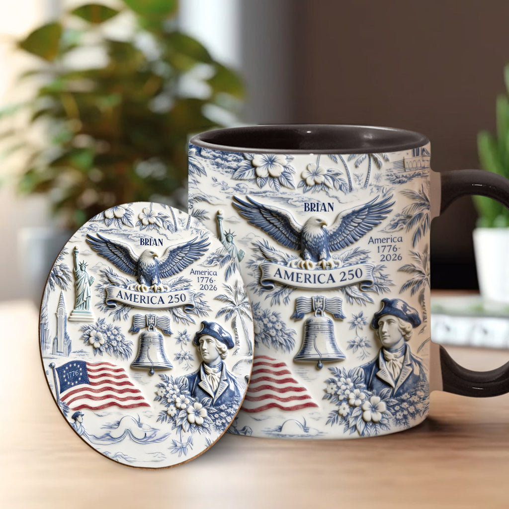 250 Jahre Amerika 1776–2026 Vintage Patriotisch - Personalisierte Unabhängigkeitstag/ 4. Juli Akzentbecher & Untersetzer