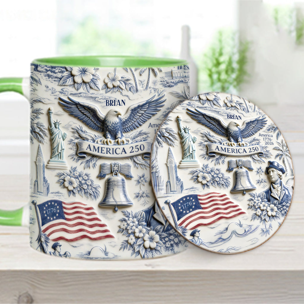 250 Jahre Amerika 1776–2026 Vintage Patriotisch - Personalisierte Unabhängigkeitstag/ 4. Juli Akzentbecher & Untersetzer