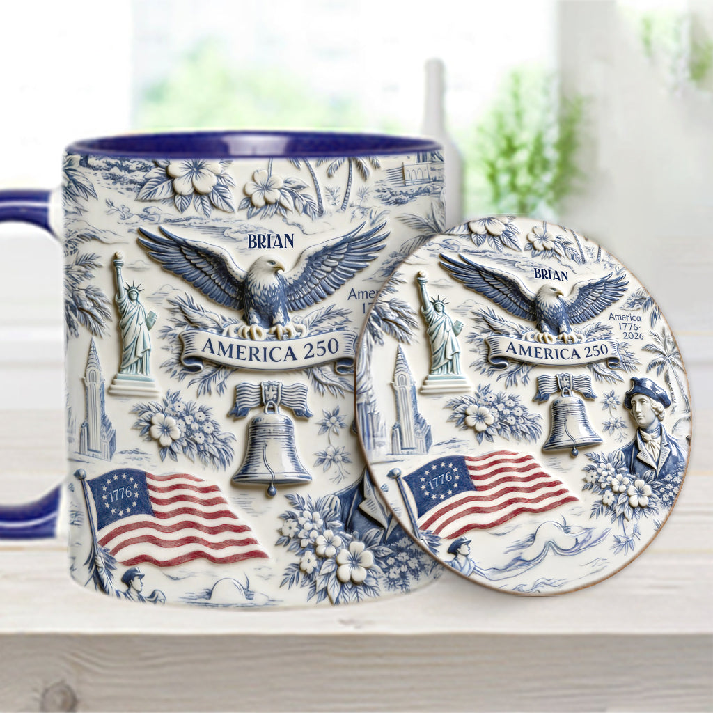 250 Jahre Amerika 1776–2026 Vintage Patriotisch - Personalisierte Unabhängigkeitstag/ 4. Juli Akzentbecher & Untersetzer