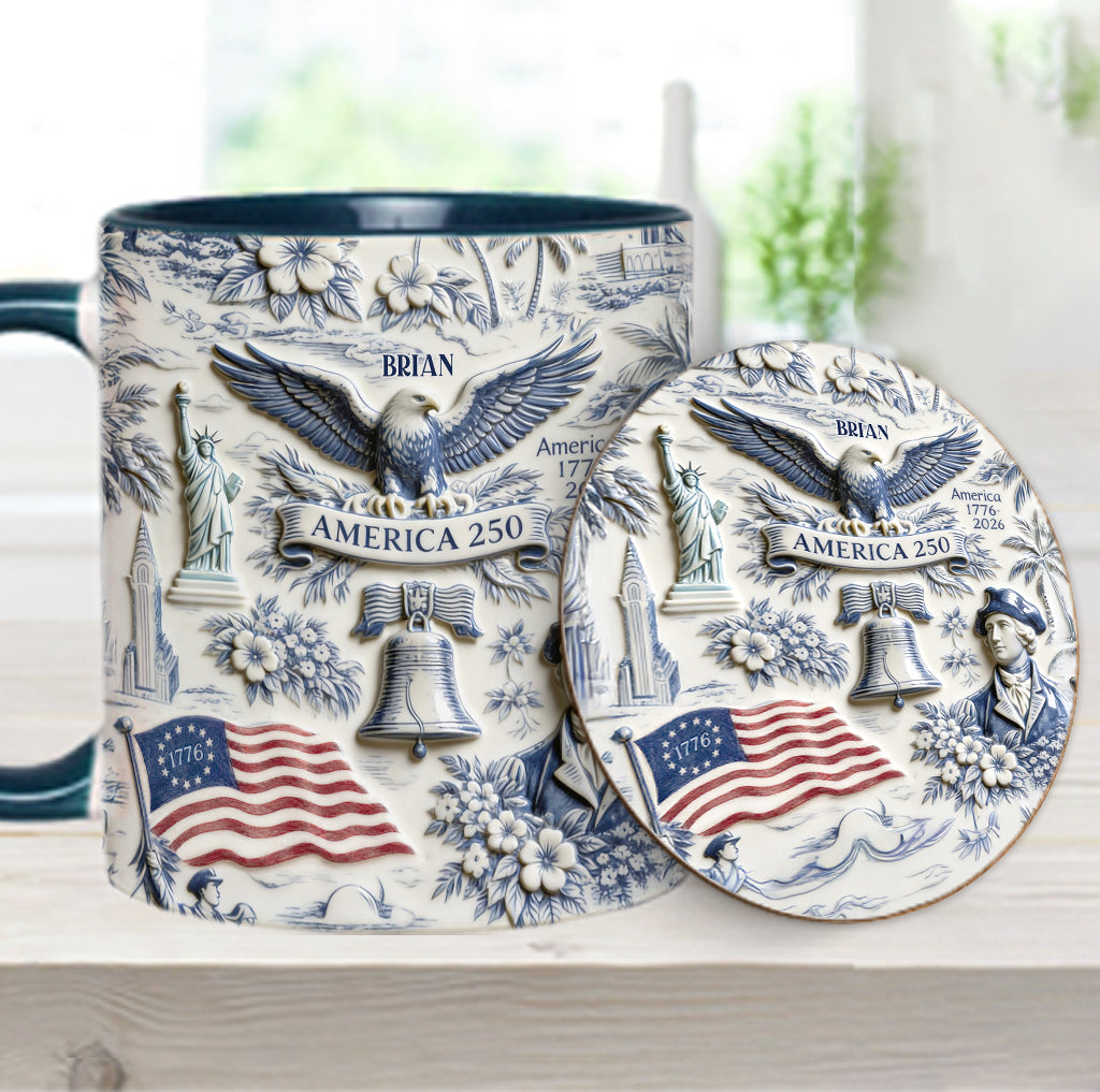 250 Jahre Amerika 1776–2026 Vintage Patriotisch - Personalisierte Unabhängigkeitstag/ 4. Juli Akzentbecher & Untersetzer