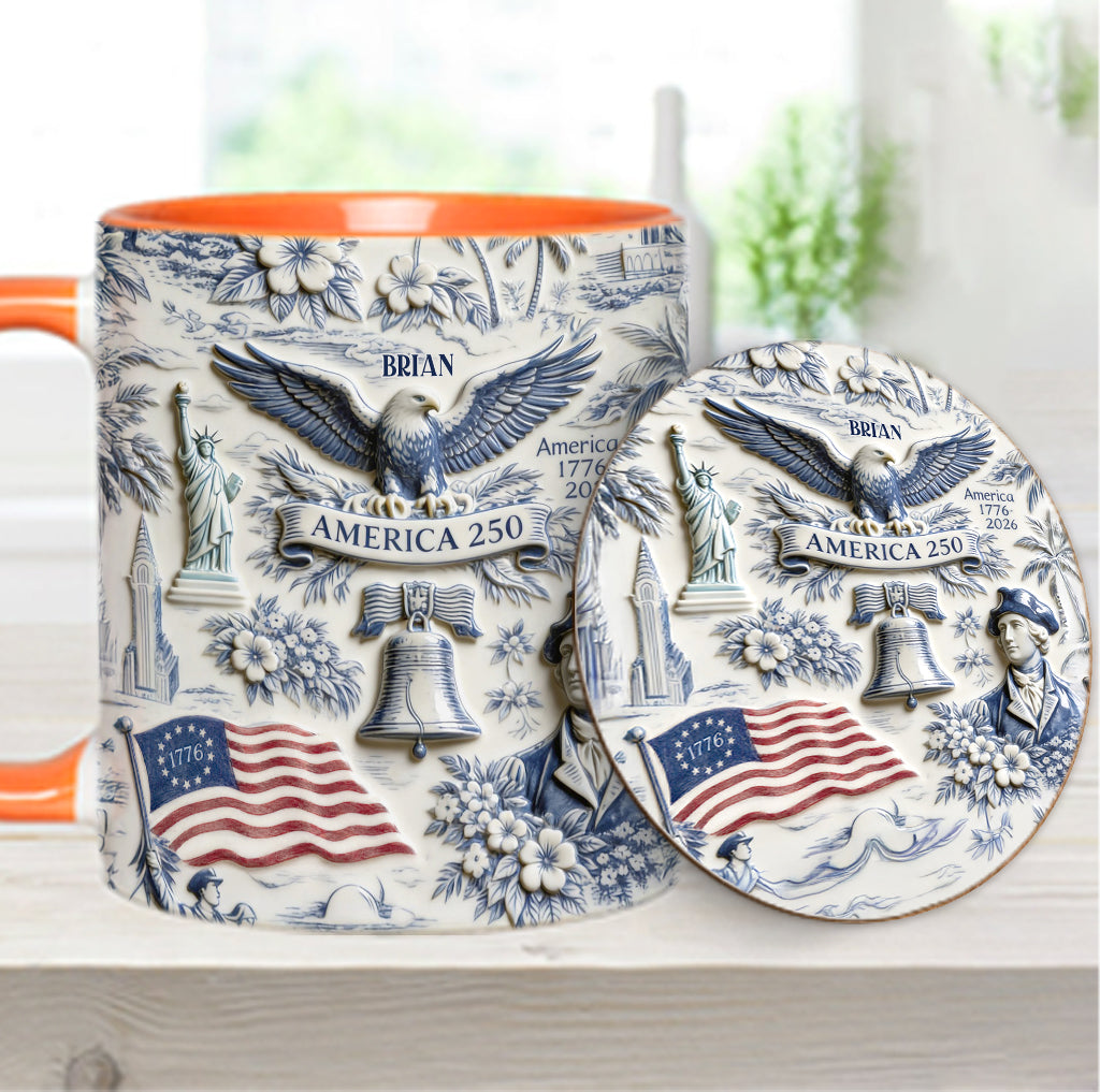 250 Jahre Amerika 1776–2026 Vintage Patriotisch - Personalisierte Unabhängigkeitstag/ 4. Juli Akzentbecher & Untersetzer