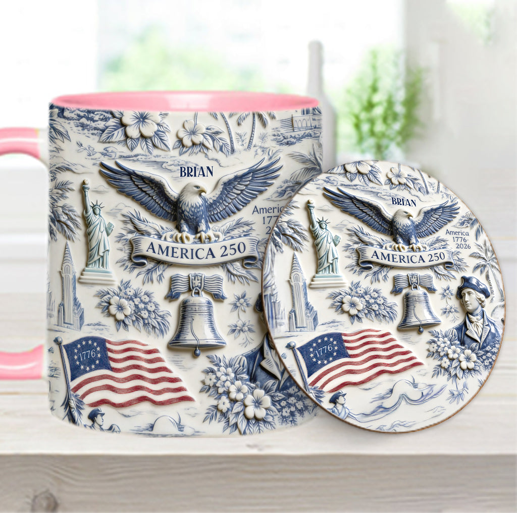250 Jahre Amerika 1776–2026 Vintage Patriotisch - Personalisierte Unabhängigkeitstag/ 4. Juli Akzentbecher & Untersetzer