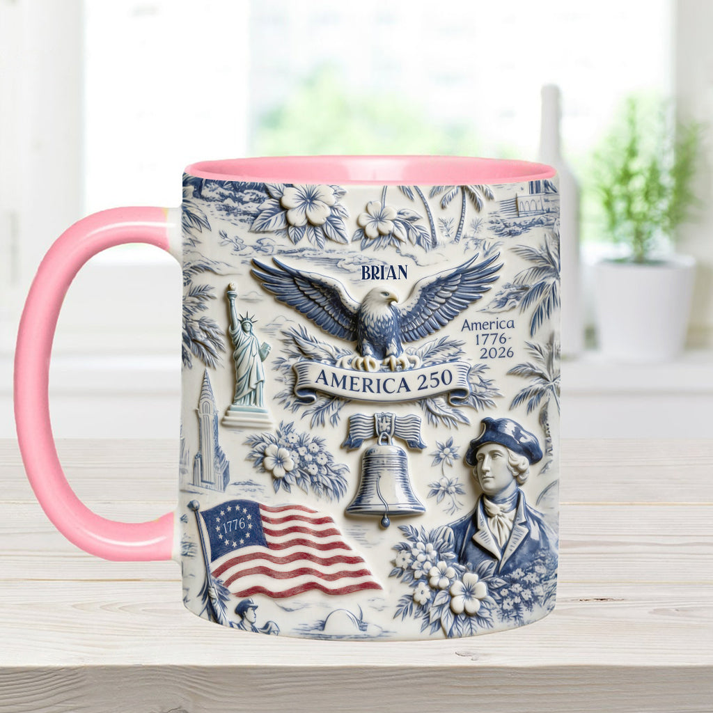 250 Jahre Amerika 1776–2026 Vintage Patriotisch - Personalisierte Unabhängigkeitstag/ 4. Juli Akzentbecher & Untersetzer