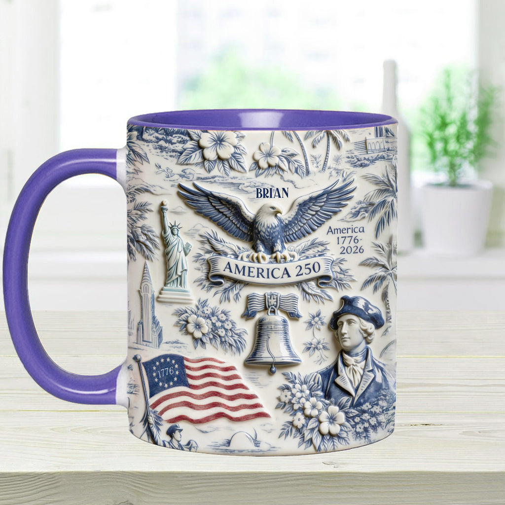 250 Jahre Amerika 1776–2026 Vintage Patriotisch - Personalisierte Unabhängigkeitstag/ 4. Juli Akzentbecher & Untersetzer