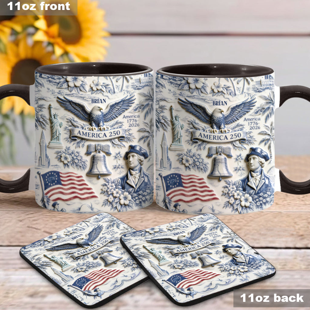 250 Jahre Amerika 1776–2026 Vintage Patriotisch - Personalisierte Unabhängigkeitstag/ 4. Juli Akzentbecher & Untersetzer