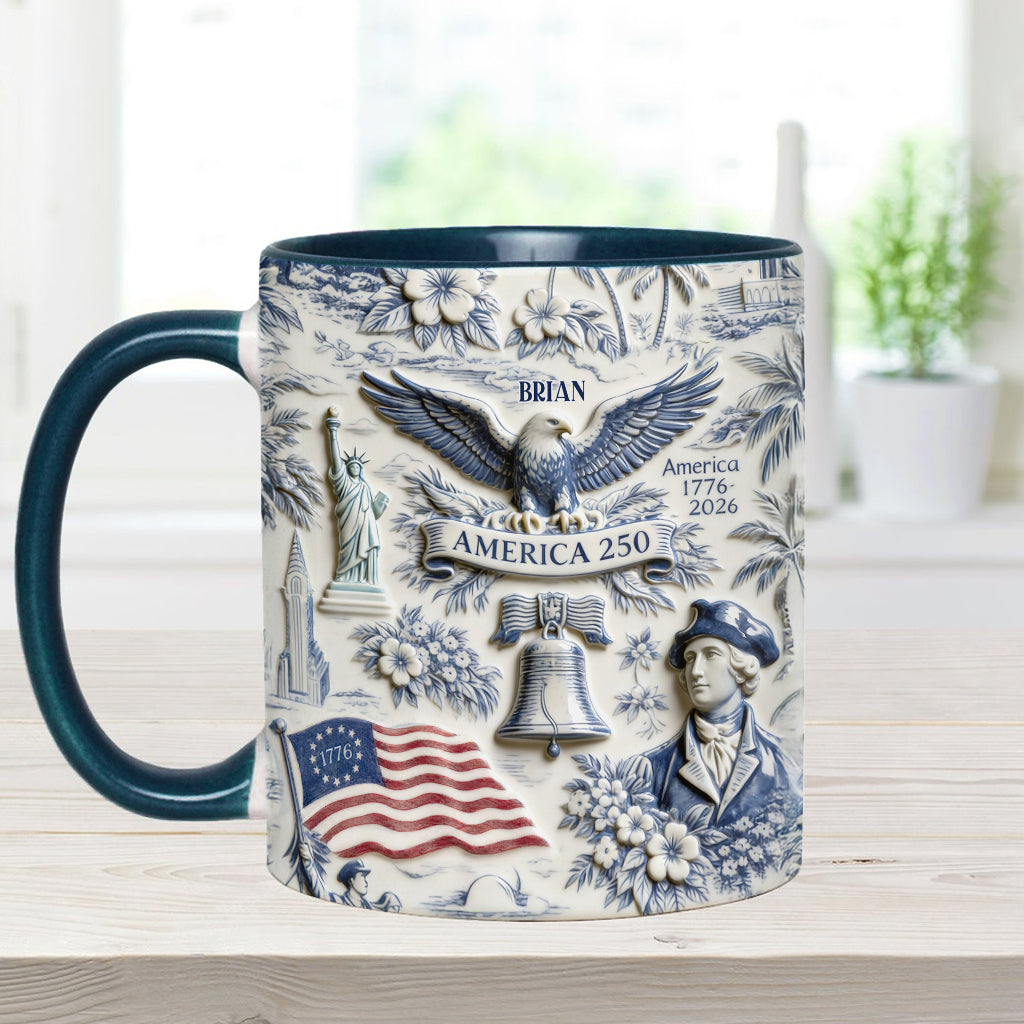 250 Jahre Amerika 1776–2026 Vintage Patriotisch - Personalisierte Unabhängigkeitstag/ 4. Juli Akzentbecher & Untersetzer