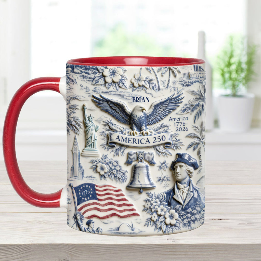 250 Jahre Amerika 1776–2026 Vintage Patriotisch - Personalisierte Unabhängigkeitstag/ 4. Juli Akzentbecher & Untersetzer