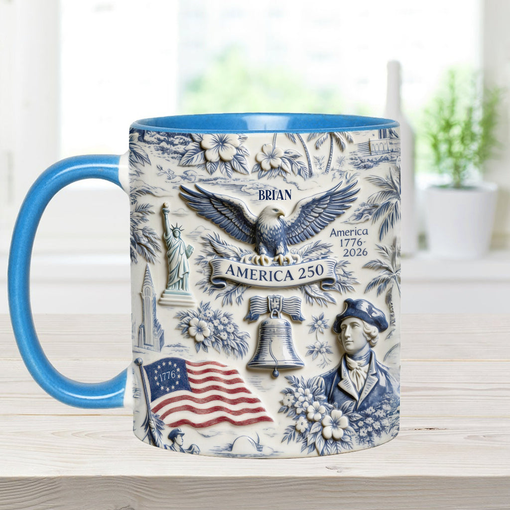 250 Jahre Amerika 1776–2026 Vintage Patriotisch - Personalisierte Unabhängigkeitstag/ 4. Juli Akzentbecher & Untersetzer