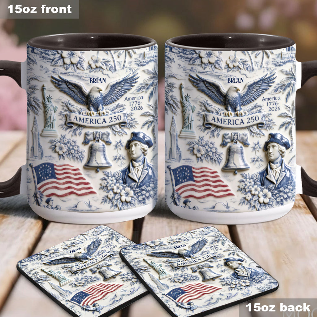 250 Jahre Amerika 1776–2026 Vintage Patriotisch - Personalisierte Unabhängigkeitstag/ 4. Juli Akzentbecher & Untersetzer