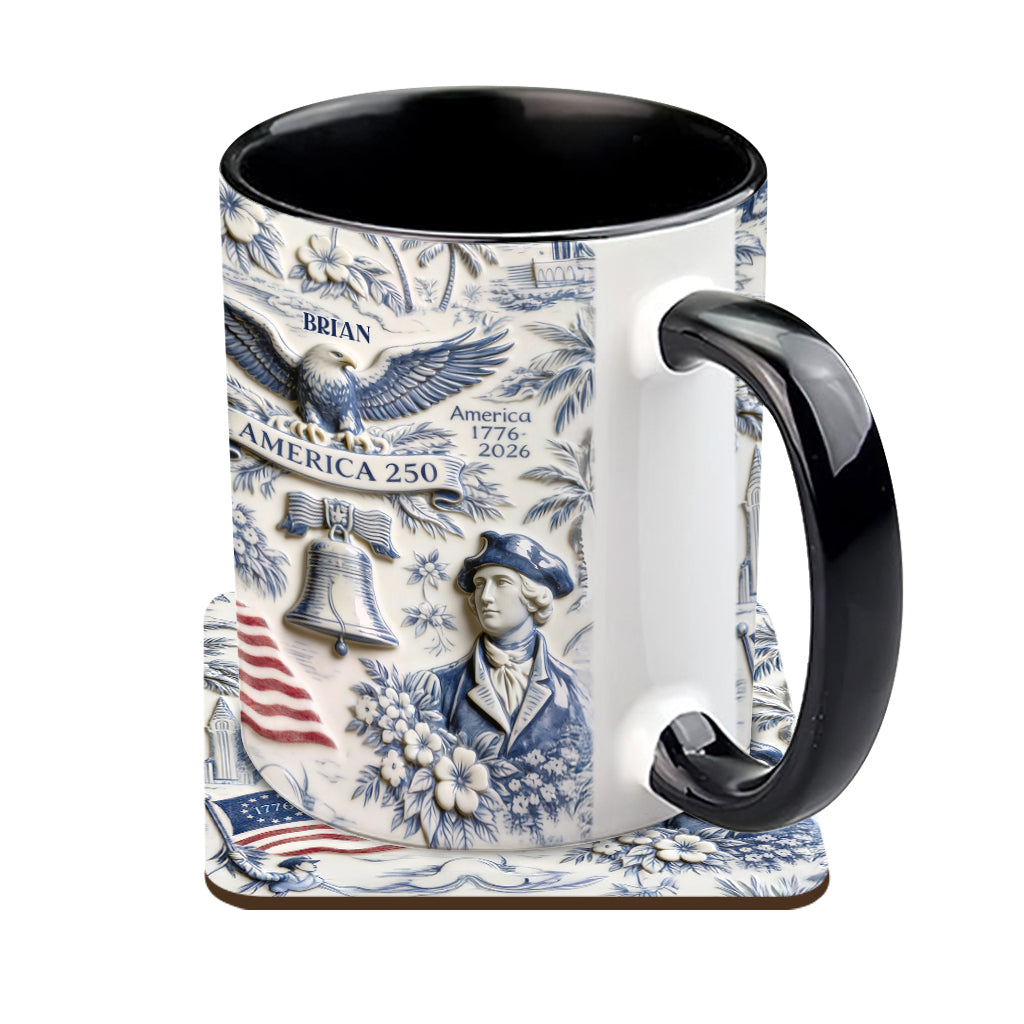 250 Jahre Amerika 1776–2026 Vintage Patriotisch - Personalisierte Unabhängigkeitstag/ 4. Juli Akzentbecher & Untersetzer