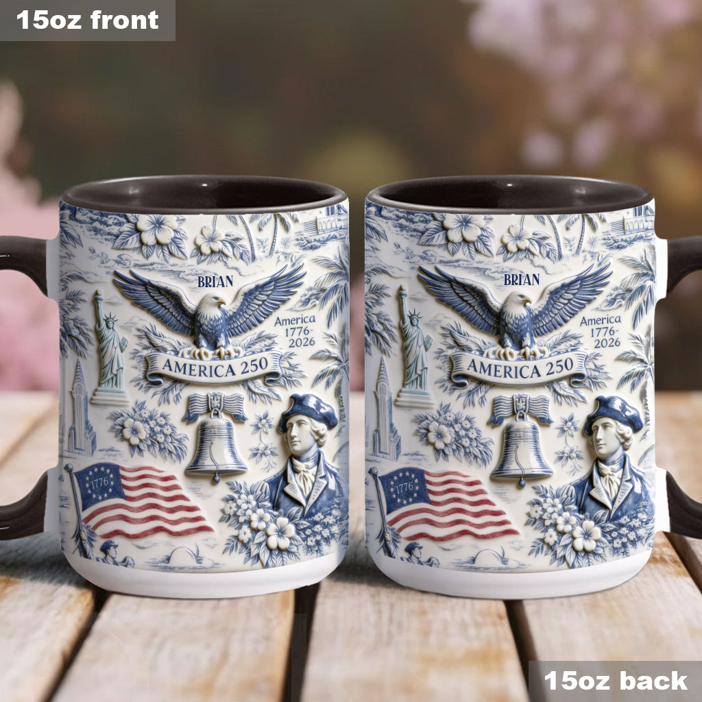 250 Jahre Amerika 1776–2026 Vintage Patriotisch - Personalisierte Unabhängigkeitstag/ 4. Juli Akzentbecher & Untersetzer