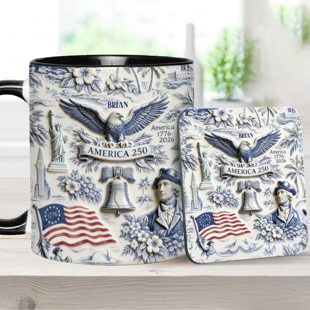 250 Jahre Amerika 1776–2026 Vintage Patriotisch - Personalisierte Unabhängigkeitstag/ 4. Juli Akzentbecher & Untersetzer